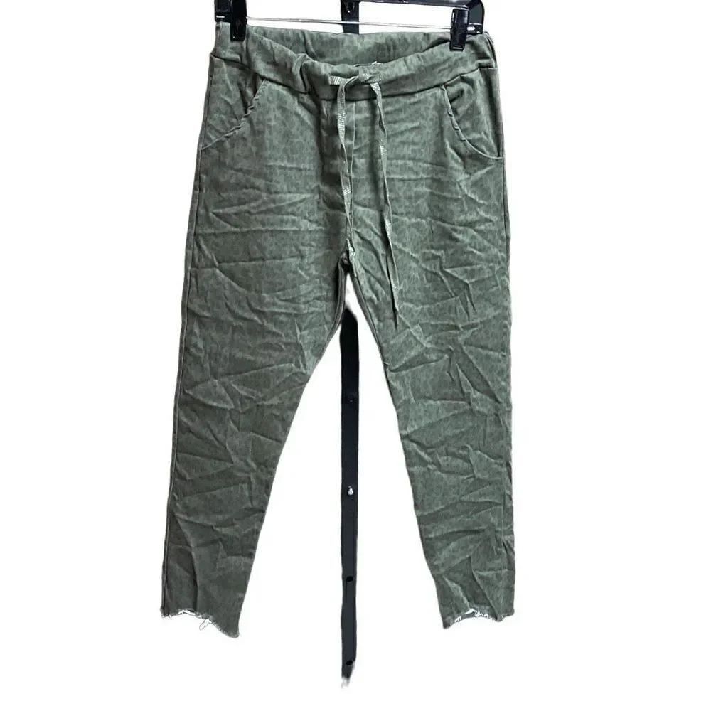 Three Hearts Army Green Leopard Ankle Pants One Size NEW